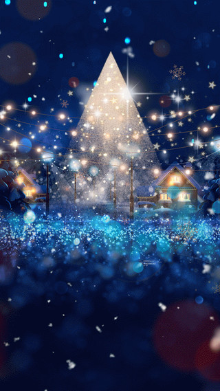 蓝色梦幻圣诞雪景GIF动态圣诞背景